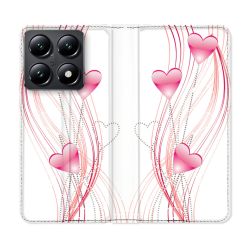 Housse Cuir Portefeuille Pour Xiaomi 14T Amour Coeur Rose Montant sur Blanc