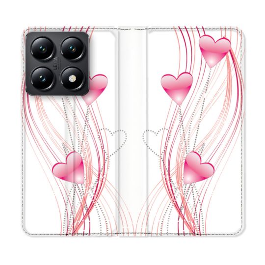 Housse Cuir Portefeuille Pour Xiaomi 14T Amour Coeur Rose Montant sur Blanc