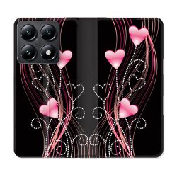 Housse Cuir Portefeuille Pour Xiaomi 14T Amour Coeur Rose Montant sur Noir