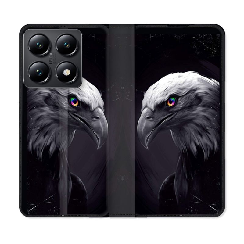 Housse Cuir Portefeuille Pour Xiaomi 14T Animal Aigle Royal Noir