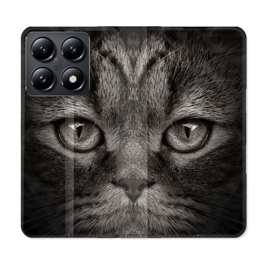 Housse Cuir Portefeuille Pour Xiaomi 14T Animal Chat Gris