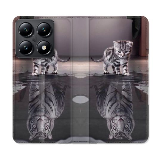 Housse Cuir Portefeuille Pour Xiaomi 14T Animal Chat Reflet