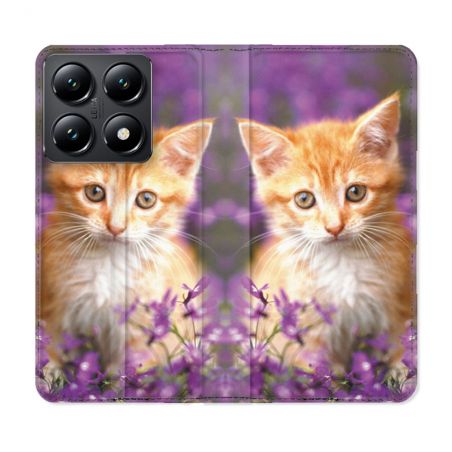 Housse Cuir Portefeuille Pour Xiaomi 14T Animal Chat Violet