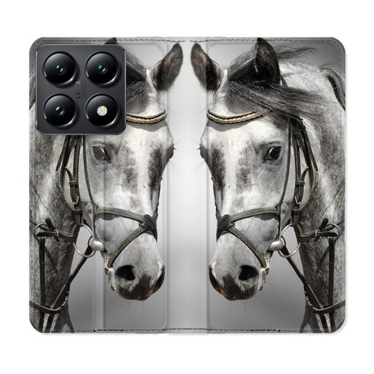 Housse Cuir Portefeuille Pour Xiaomi 14T Animal Cheval Blanc