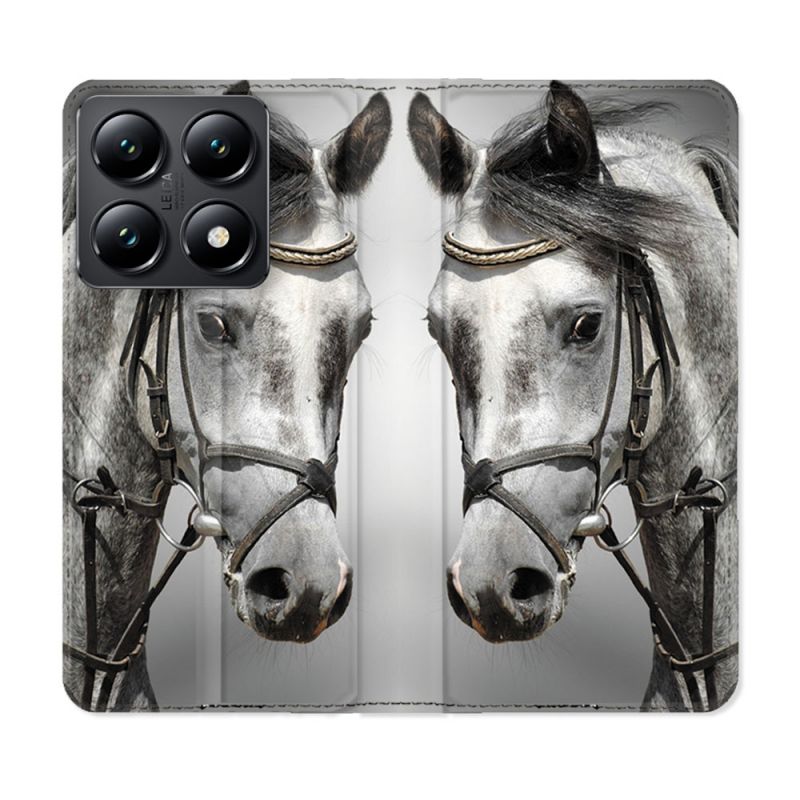 Housse Cuir Portefeuille Pour Xiaomi 14T Animal Cheval Blanc