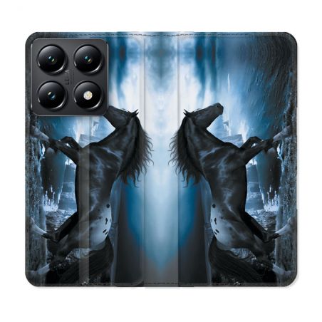 Housse Cuir Portefeuille Pour Xiaomi 14T Animal Cheval Noir