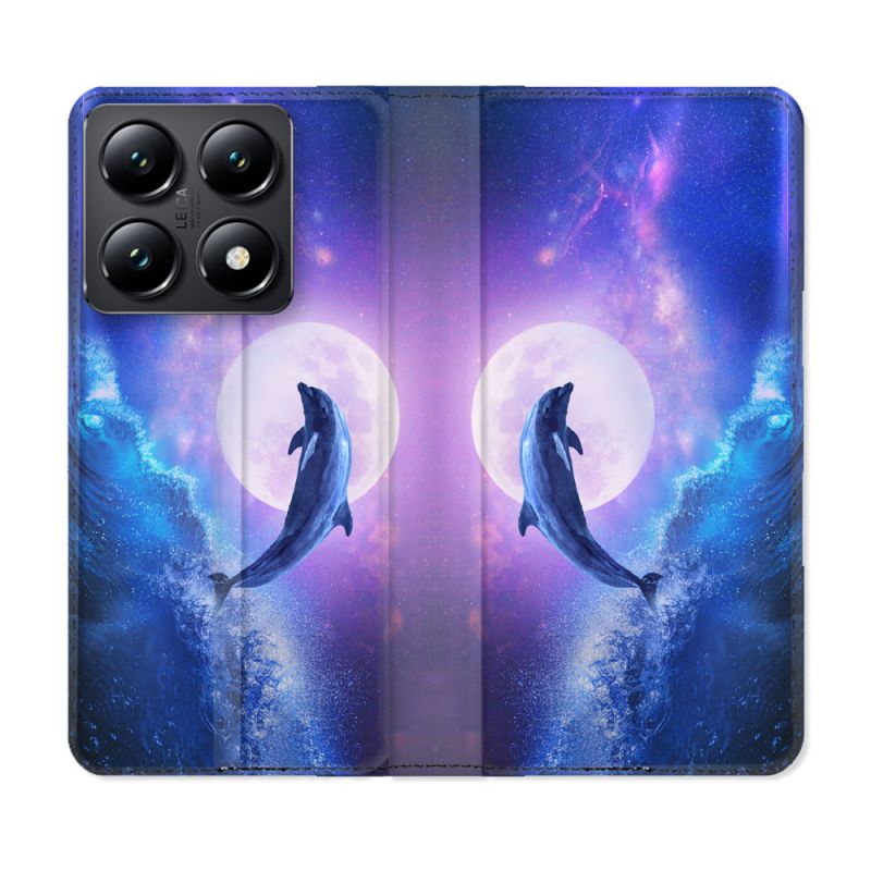 Housse Cuir Portefeuille Pour Xiaomi 14T Animal Dauphin Vague