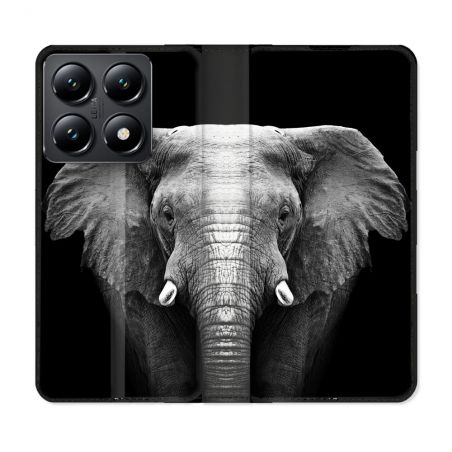 Housse Cuir Portefeuille Pour Xiaomi 14T Animal Elephant Noir