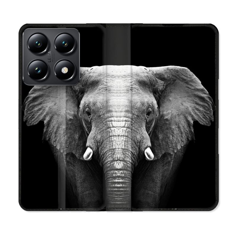 Housse Cuir Portefeuille Pour Xiaomi 14T Animal Elephant Noir