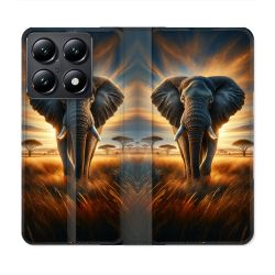 Housse Cuir Portefeuille Pour Xiaomi 14T Animal Elephant Savane