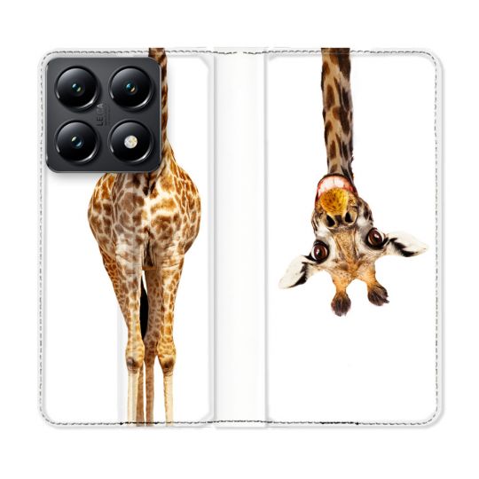 Housse Cuir Portefeuille Pour Xiaomi 14T Animal Girafe Blanche