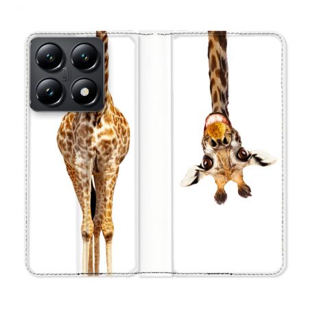 Housse Cuir Portefeuille Pour Xiaomi 14T Animal Girafe Blanche