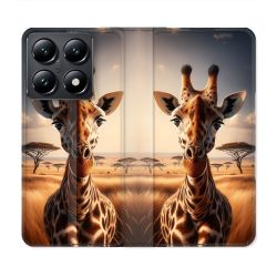 Housse Cuir Portefeuille Pour Xiaomi 14T Animal Girafe Savane