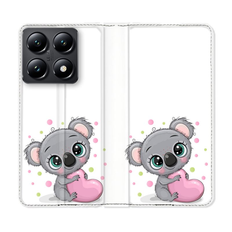 Housse Cuir Portefeuille Pour Xiaomi 14T Animal Koala Coeur