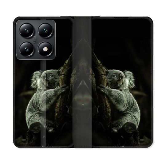 Housse Cuir Portefeuille Pour Xiaomi 14T Animal Koala Noir