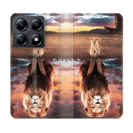 Housse Cuir Portefeuille Pour Xiaomi 14T Animal Lion Reflet