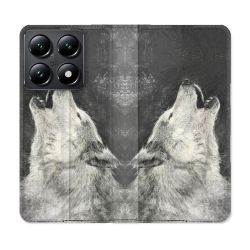 Housse Cuir Portefeuille Pour Xiaomi 14T Animal Loup Hurlement