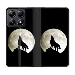 Housse Cuir Portefeuille Pour Xiaomi 14T Animal Loup Noir