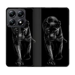 Housse Cuir Portefeuille Pour Xiaomi 14T Animal Panthère Noire