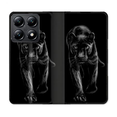 Housse Cuir Portefeuille Pour Xiaomi 14T Animal Panthère Noire