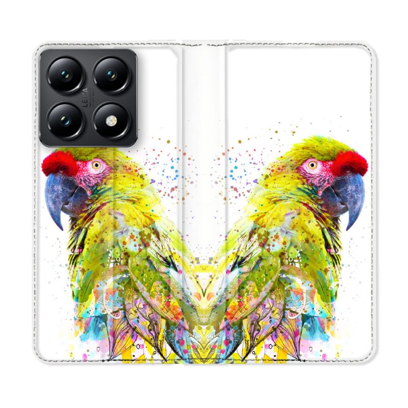 Housse Cuir Portefeuille Pour Xiaomi 14T Animal Perroquet Jaune