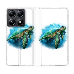 Housse Cuir Portefeuille Pour Xiaomi 14T Animal Tortue Blanche multicolore