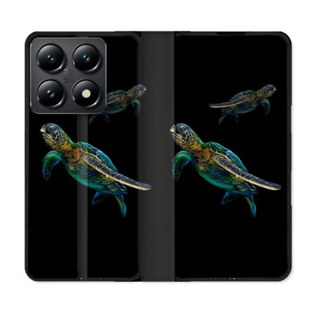 Housse Cuir Portefeuille Pour Xiaomi 14T Animal Tortue Noire multicolore