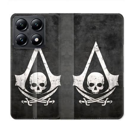 Housse Cuir Portefeuille Pour Xiaomi 14T Assassin Creed Tete Mort