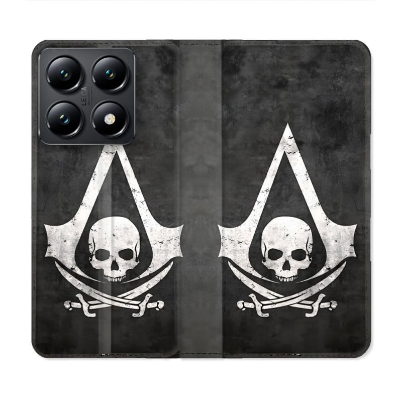 Housse Cuir Portefeuille Pour Xiaomi 14T Assassin Creed Tete Mort