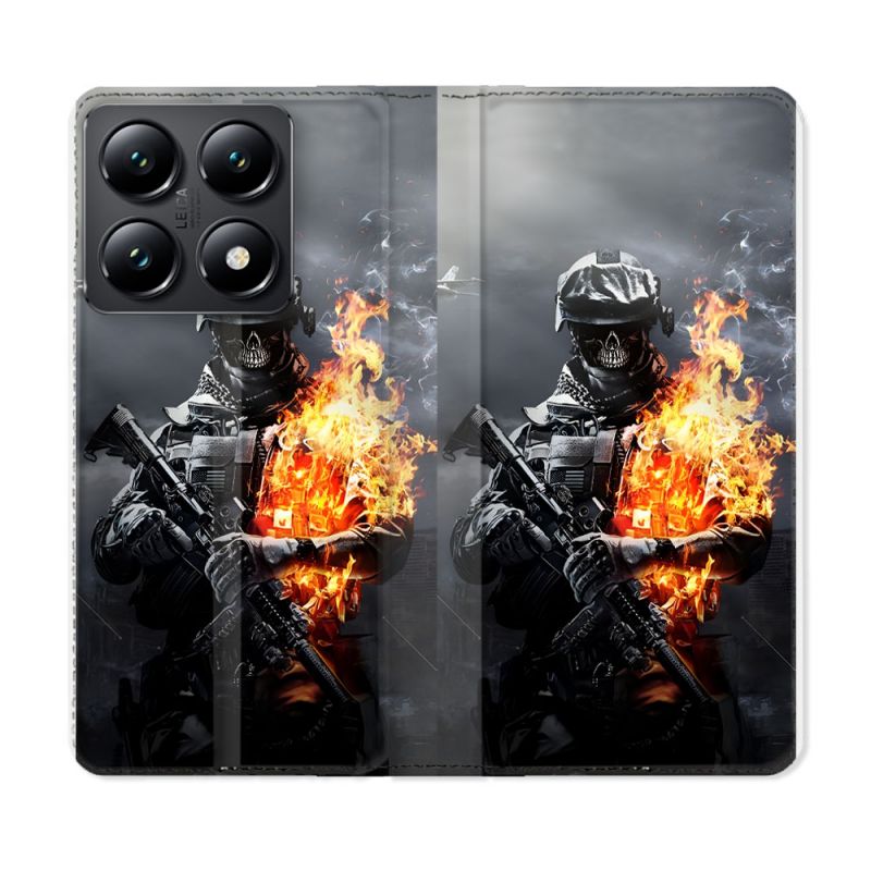 Housse Cuir Portefeuille Pour Xiaomi 14T Call Of Duty Squelette