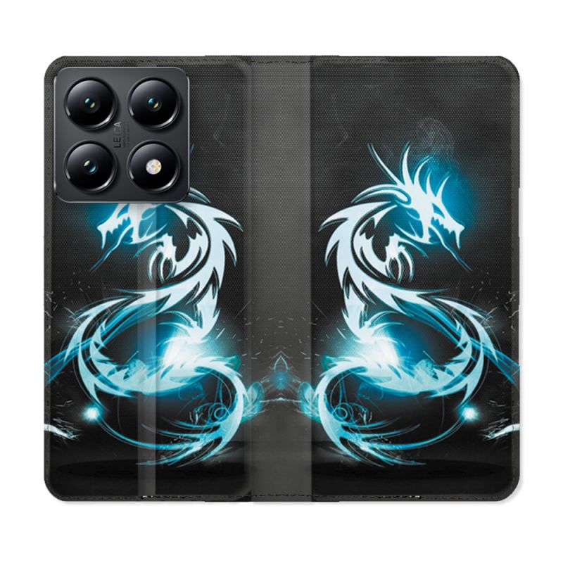 Housse Cuir Portefeuille Pour Xiaomi 14T Fantastique Dragon Bleu