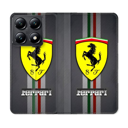 Housse Cuir Portefeuille Pour Xiaomi 14T Ferrari Carbone