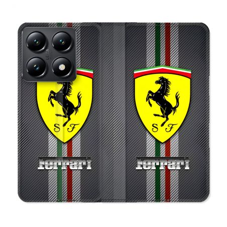 Housse Cuir Portefeuille Pour Xiaomi 14T Ferrari Carbone