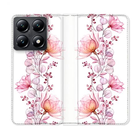 Housse Cuir Portefeuille Pour Xiaomi 14T Fleur Eclosion