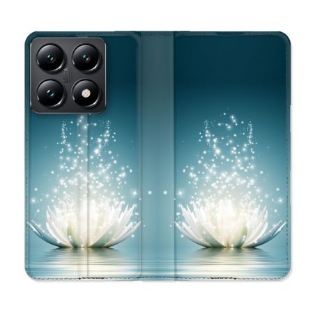 Housse Cuir Portefeuille Pour Xiaomi 14T Fleur Lotus Blanc