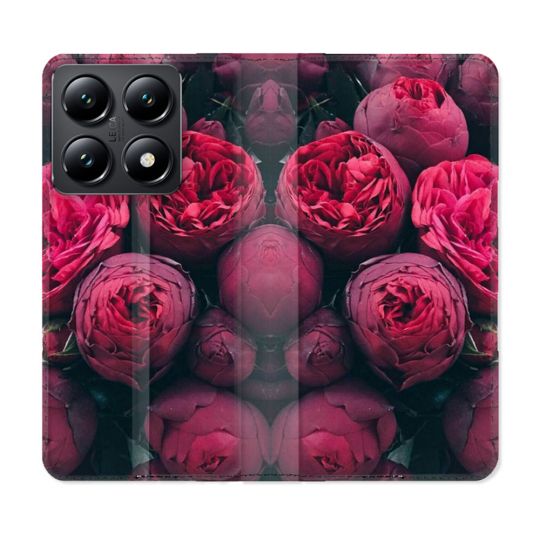 Housse Cuir Portefeuille Pour Xiaomi 14T Fleur Pivoine