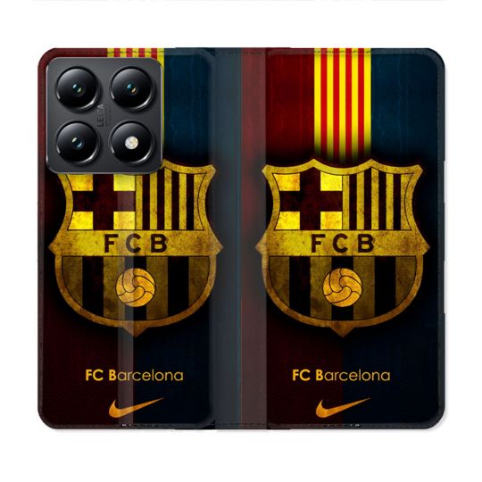 Housse Cuir Portefeuille Pour Xiaomi 14T Foot FC Barcelone Vintage