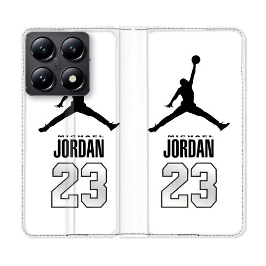 Housse Cuir Portefeuille Pour Xiaomi 14T Jordan 23 Blanc