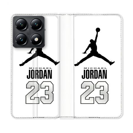 Housse Cuir Portefeuille Pour Xiaomi 14T Jordan 23 Blanc