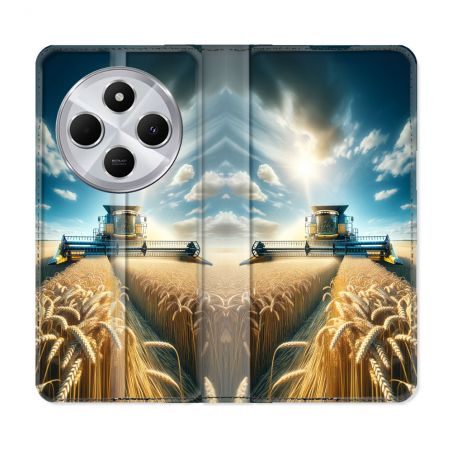Housse Cuir Portefeuille Pour Xiaomi Redmi 14C 4G Agriculture Moissonneuse Blé