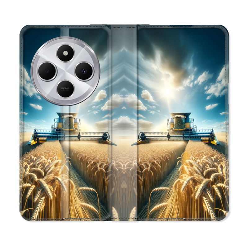 Housse Cuir Portefeuille Pour Xiaomi Redmi 14C 4G Agriculture Moissonneuse Blé