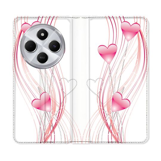 Housse Cuir Portefeuille Pour Xiaomi Redmi 14C 4G Amour Coeur Rose Montant sur Blanc