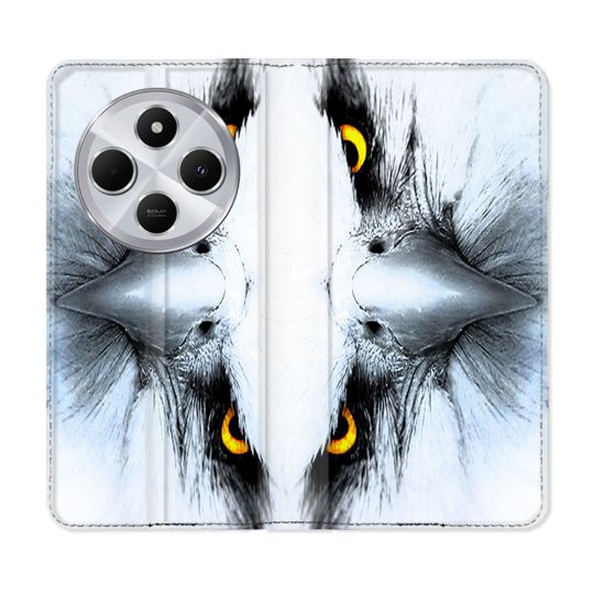 Housse Cuir Portefeuille Pour Xiaomi Redmi 14C 4G Animal Aigle Royal Blanc