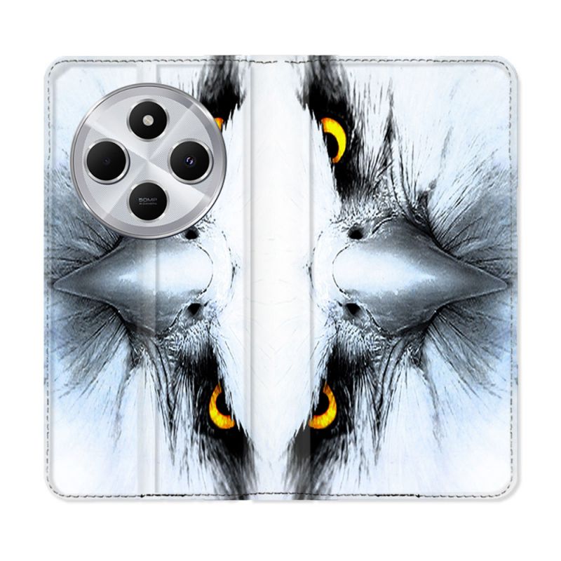 Housse Cuir Portefeuille Pour Xiaomi Redmi 14C 4G Animal Aigle Royal Blanc