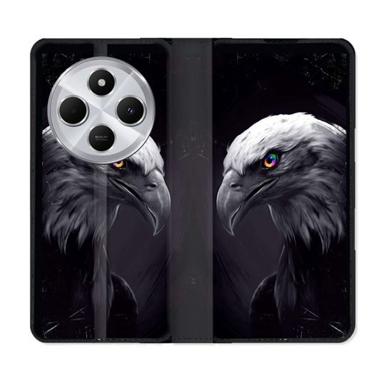 Housse Cuir Portefeuille Pour Xiaomi Redmi 14C 4G Animal Aigle Royal Noir