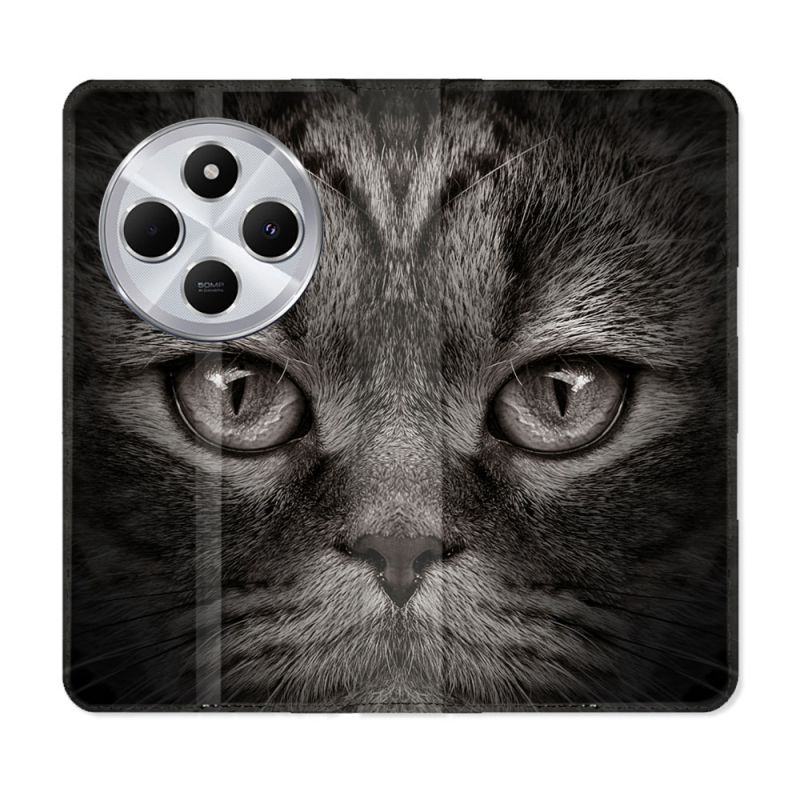 Housse Cuir Portefeuille Pour Xiaomi Redmi 14C 4G Animal Chat Gris