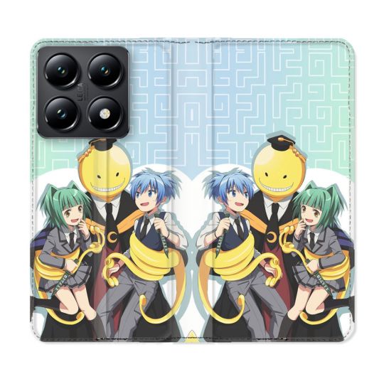 Housse Cuir Portefeuille Pour Xiaomi 14T Manga Assassination Classroom Kuro Trio