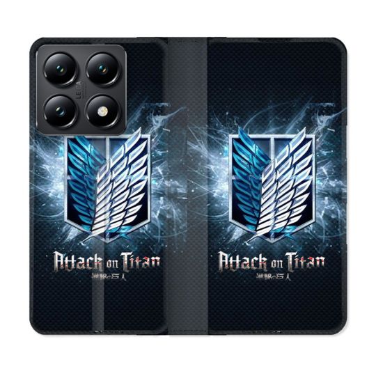 Housse Cuir Portefeuille Pour Xiaomi 14T Manga Attaque Titans Noir