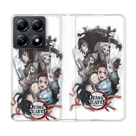 Housse Cuir Portefeuille Pour Xiaomi 14T Manga Demon Slayer Blanc