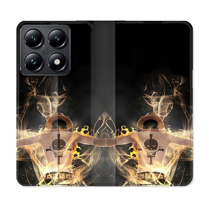Housse Cuir Portefeuille Pour Xiaomi 14T Manga One Piece Ace Noir